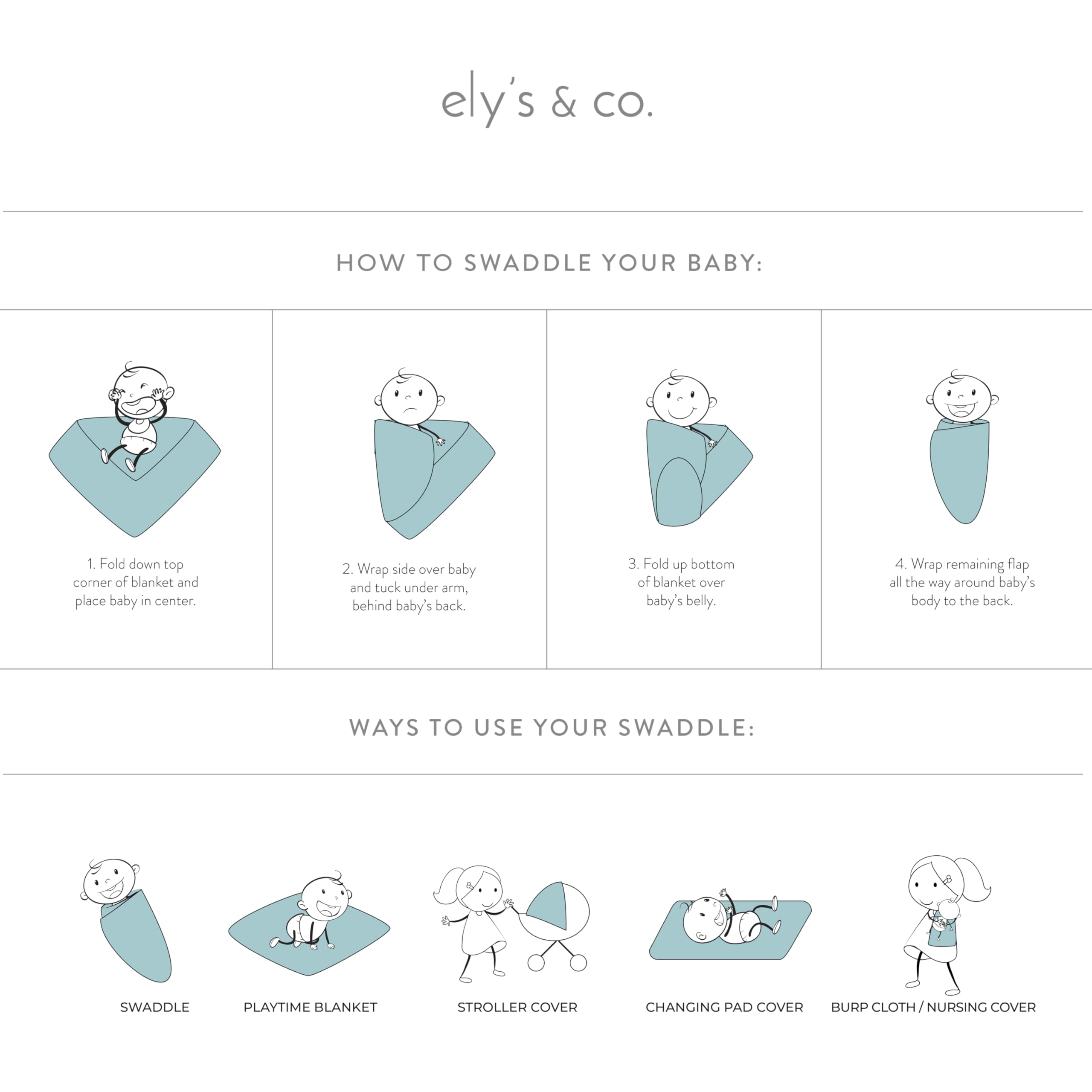 Ely's & Co. 47x47 inch muslin swaddle offers ample coverage.