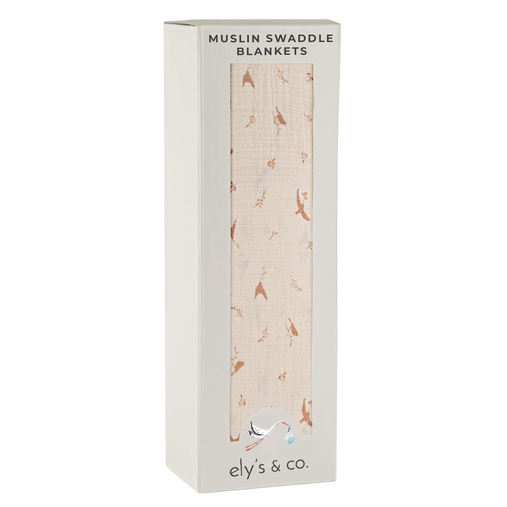 Ely's & Co. muslin swaddle blanket with pink bird print provides breathable comfort for baby sleep