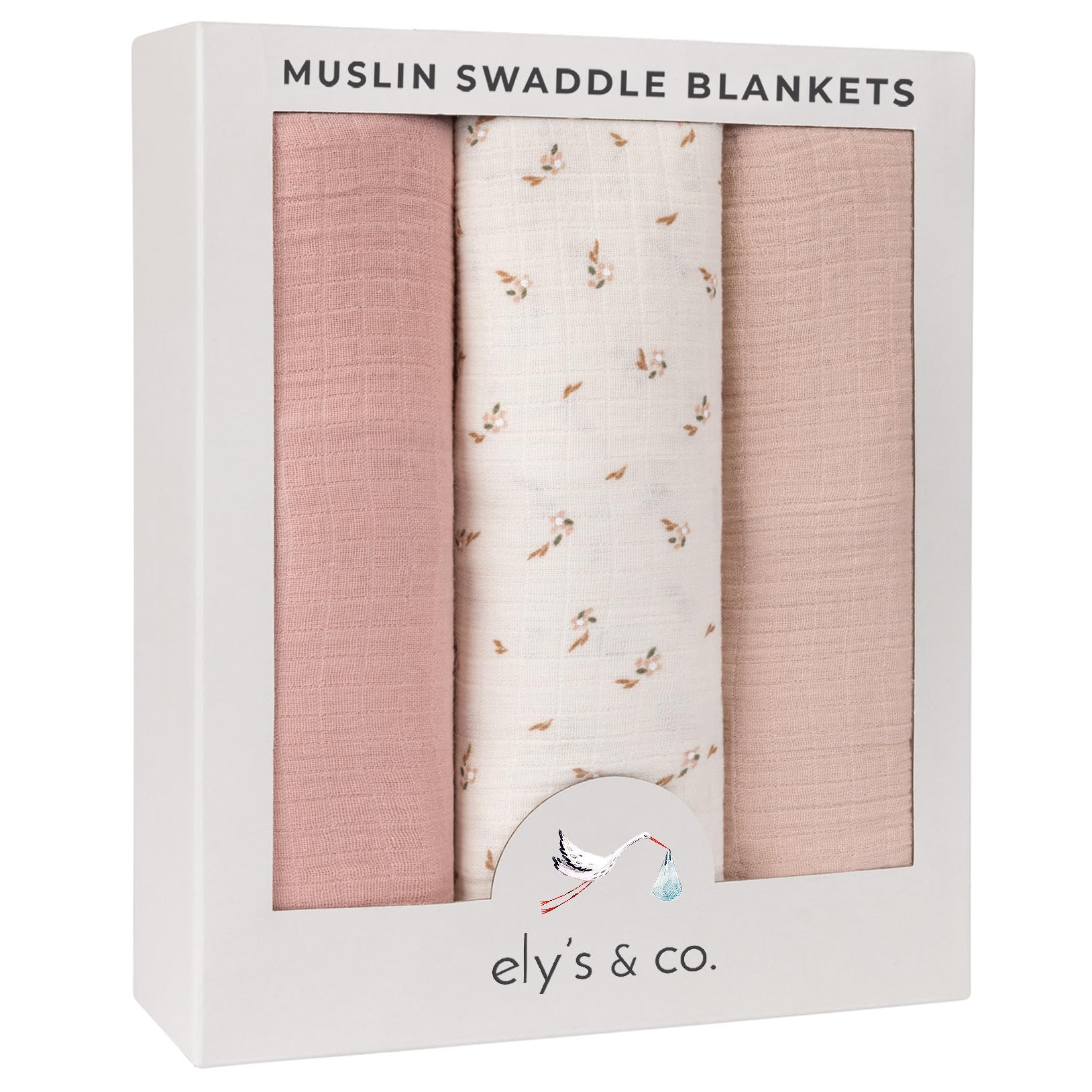 Ely's & Co. pink floral muslin swaddle, breathable and gentle.