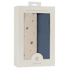 Ely's & Co printed blue garden flower swaddle for stylish comfort.