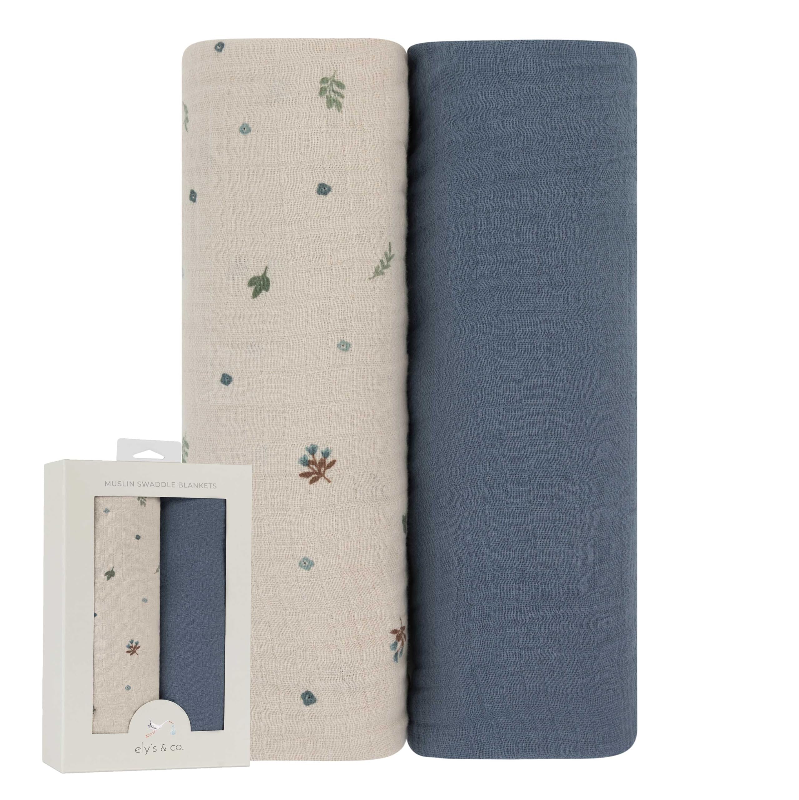 Ely's & Co solid blue muslin swaddle blanket, breathable and cozy.