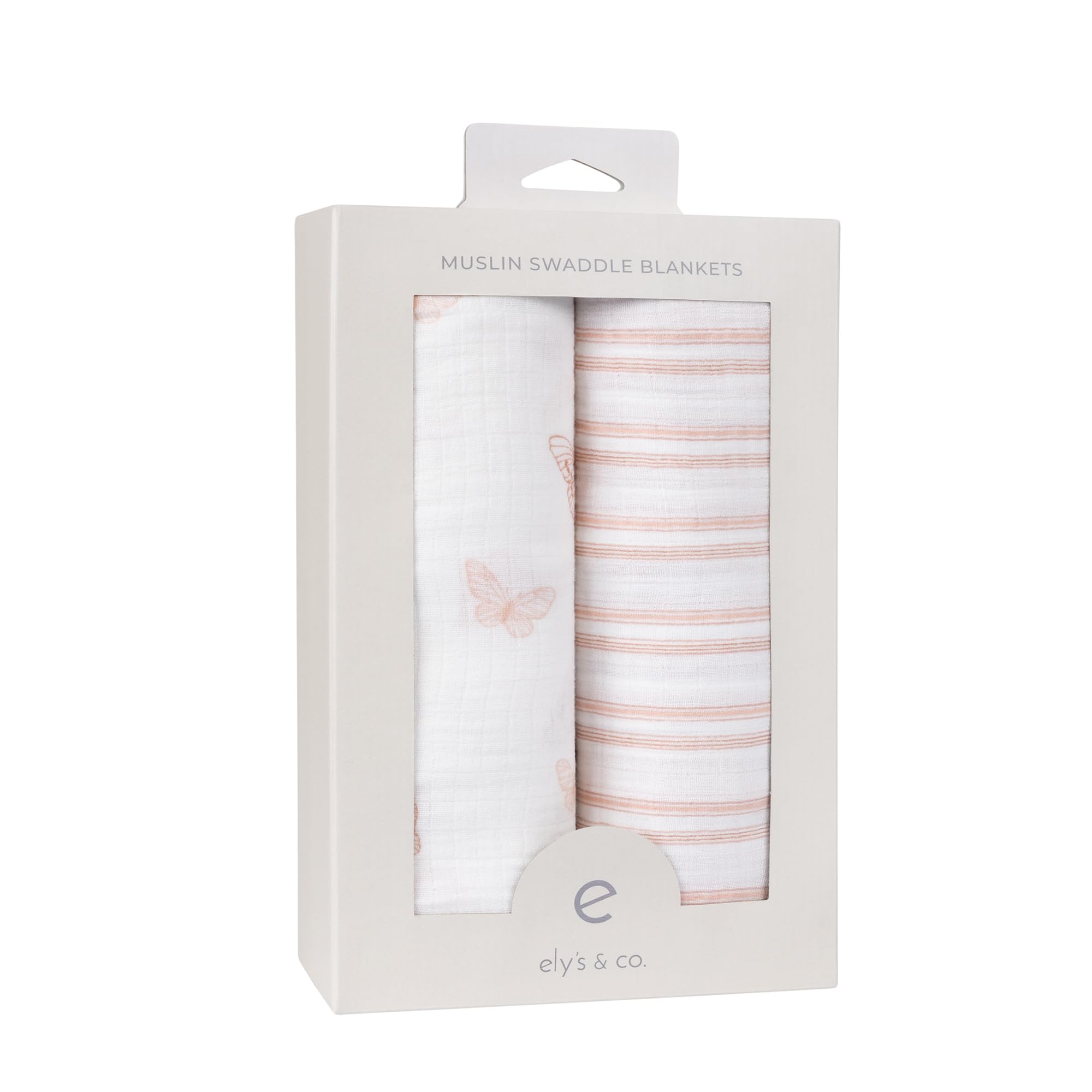Ely's & Co. muslin swaddle blankets with pink stripes offer cozy versatility.
