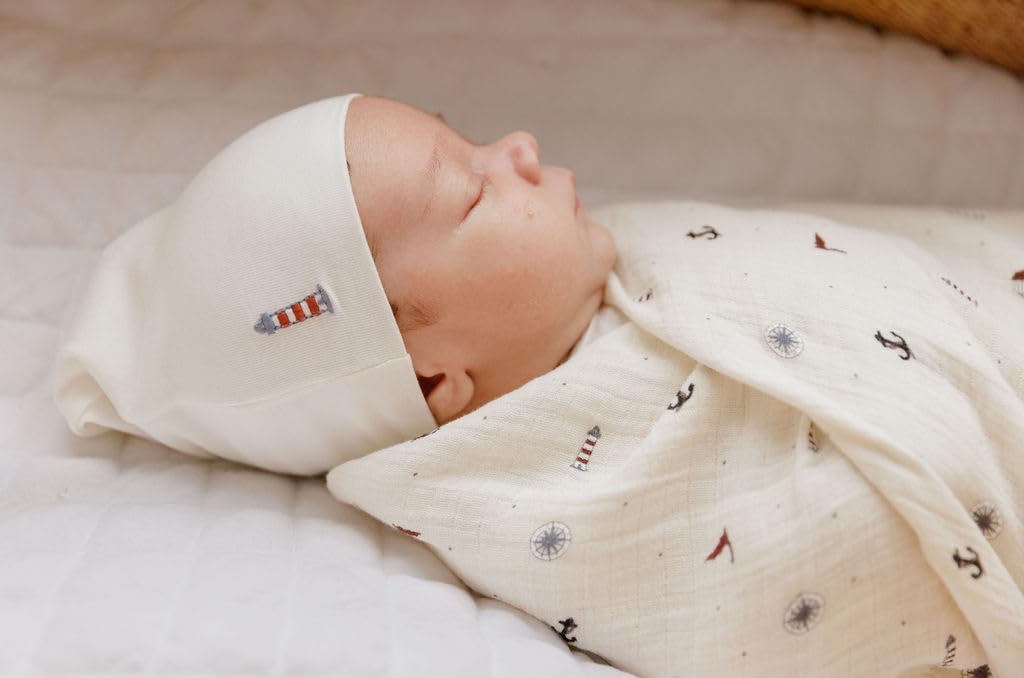 100% cotton muslin stays gentle on baby skin and softens with every wash.