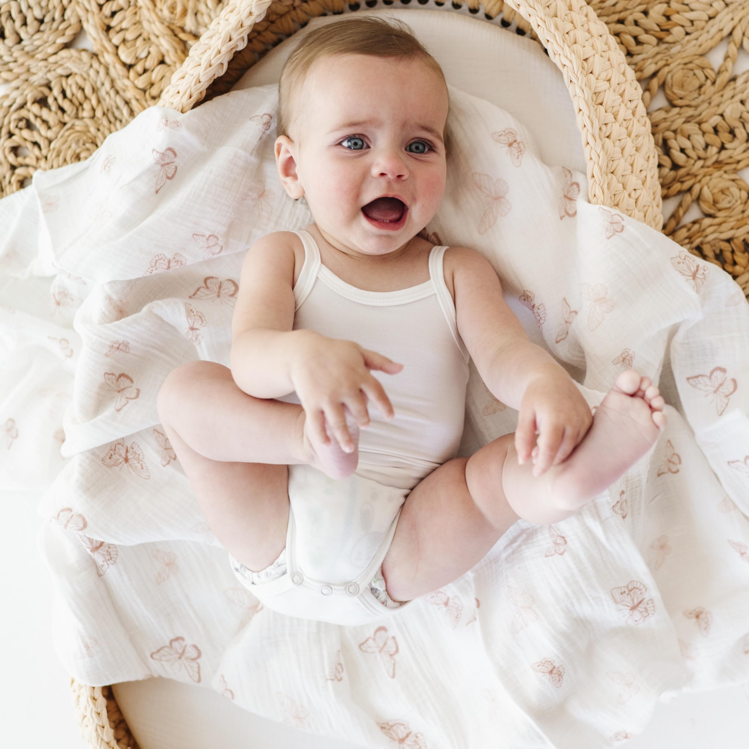 The 47x47 blankets stay lightweight and breathable for comfy swaddling sessions.
