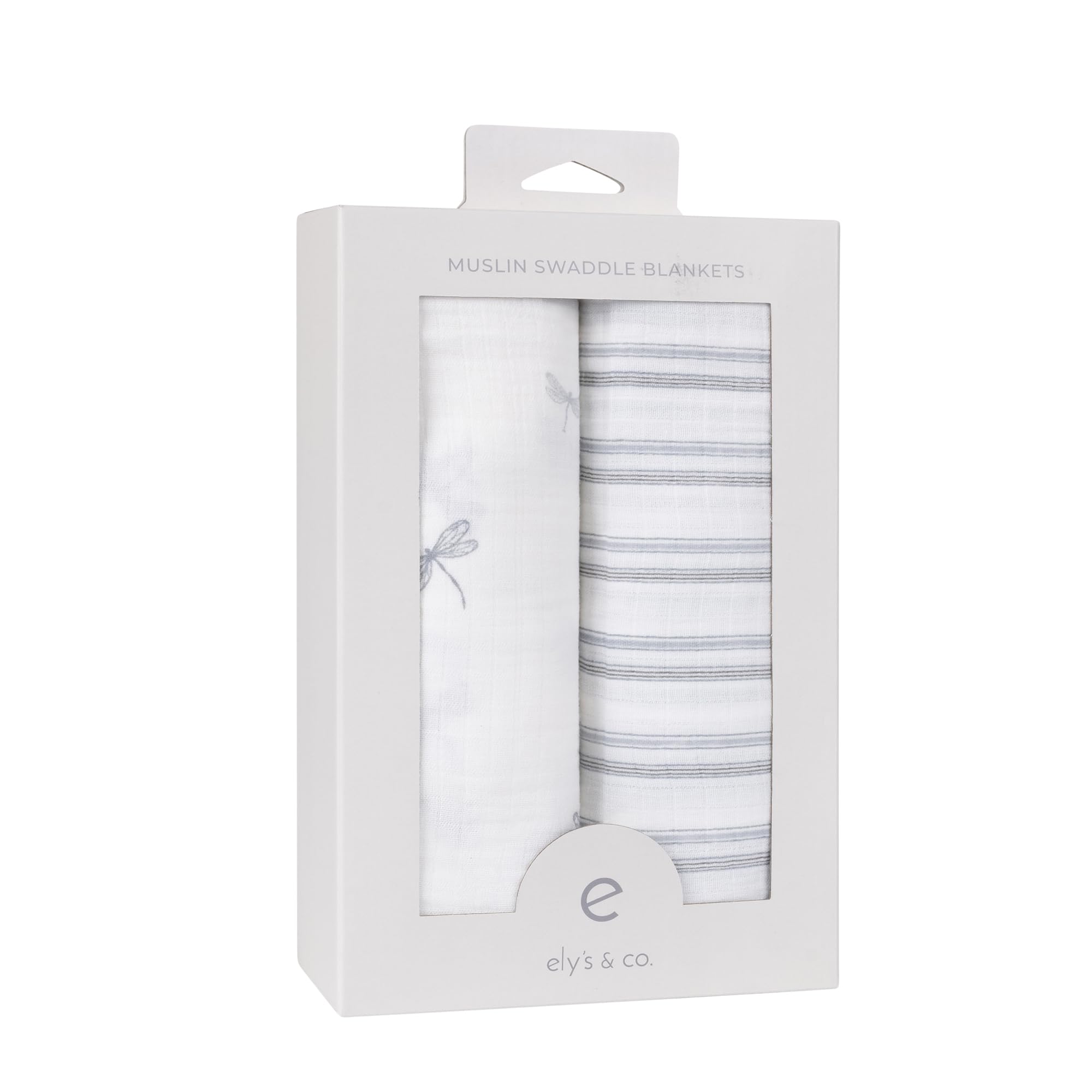Ely's & Co muslin swaddle blanket with blue stripes print for breathable wrapping.