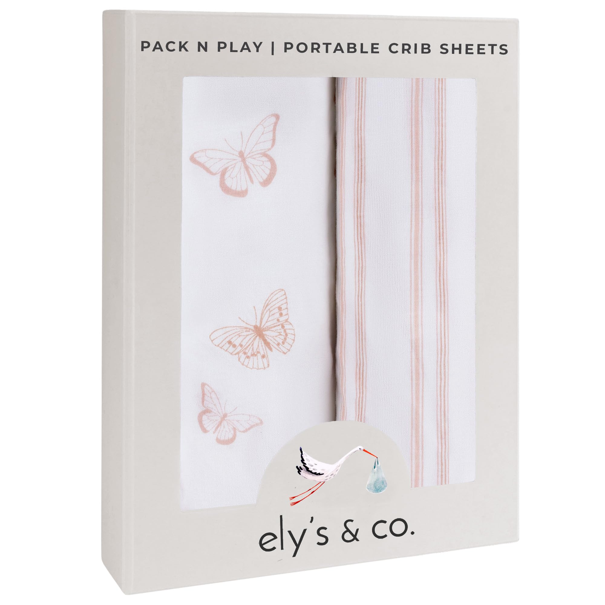 Ely's & Co Pack and Play sheet in pink butterflies, gentle and breathable for baby naps