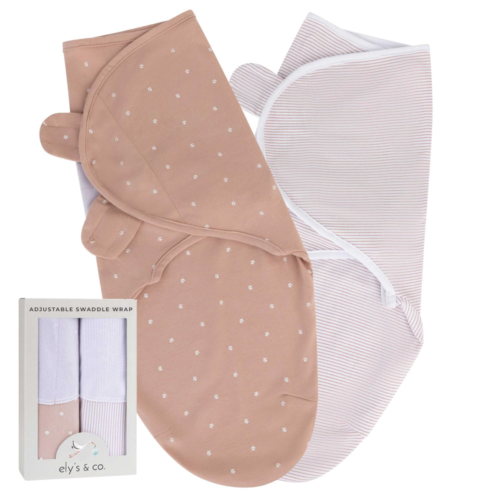 Ely's & Co pink tulip swaddle pack front view for cozy newborn swaddling.