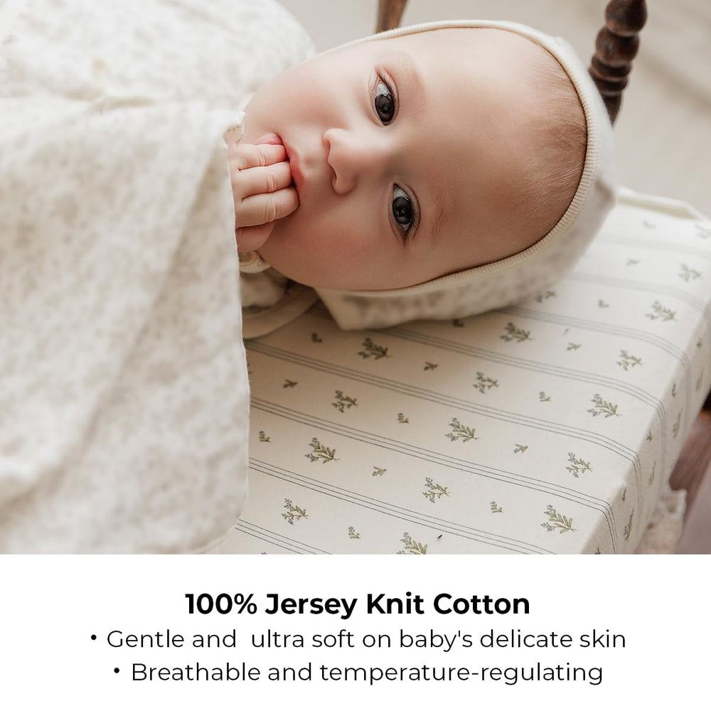 Two-pack blue berry leaf print sheets from Ely's & Co. for easy rotation