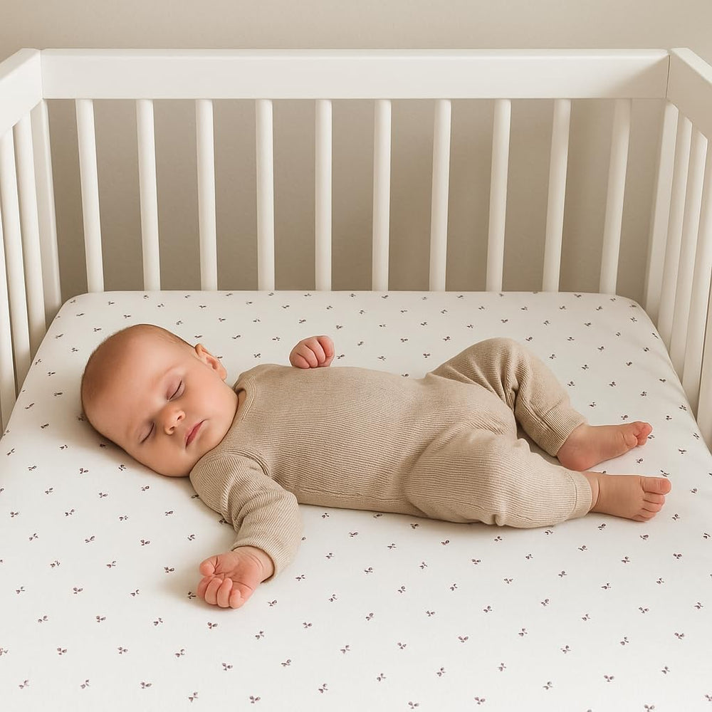 Ely's & Co waterproof crib sheet with cluster dot lavender enhances nursery look