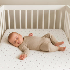 Ely's & Co waterproof crib sheet with cluster dot lavender enhances nursery look