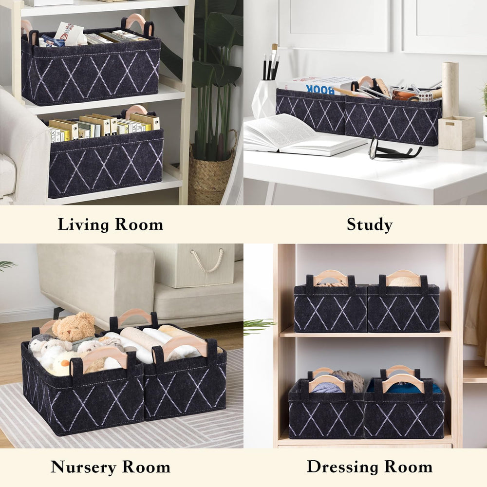 Close-up of Elyxen felt storage bin with X stitching for modern decor