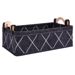 Elyxen gray rectangular felt storage basket with wooden handles for easy organization
