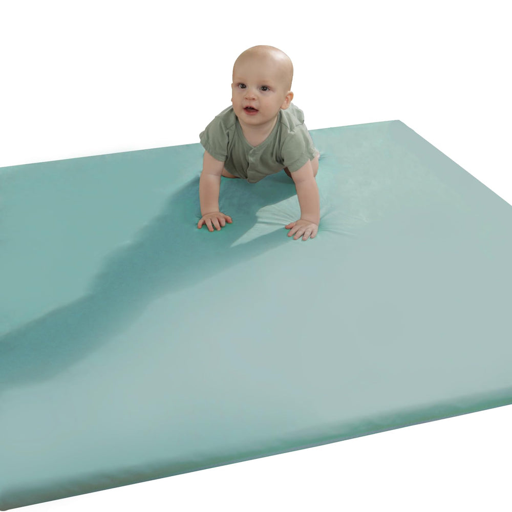 ELYZING Baby Play Mat in light green with roll-up design, easy wipe-clean surface for spills.