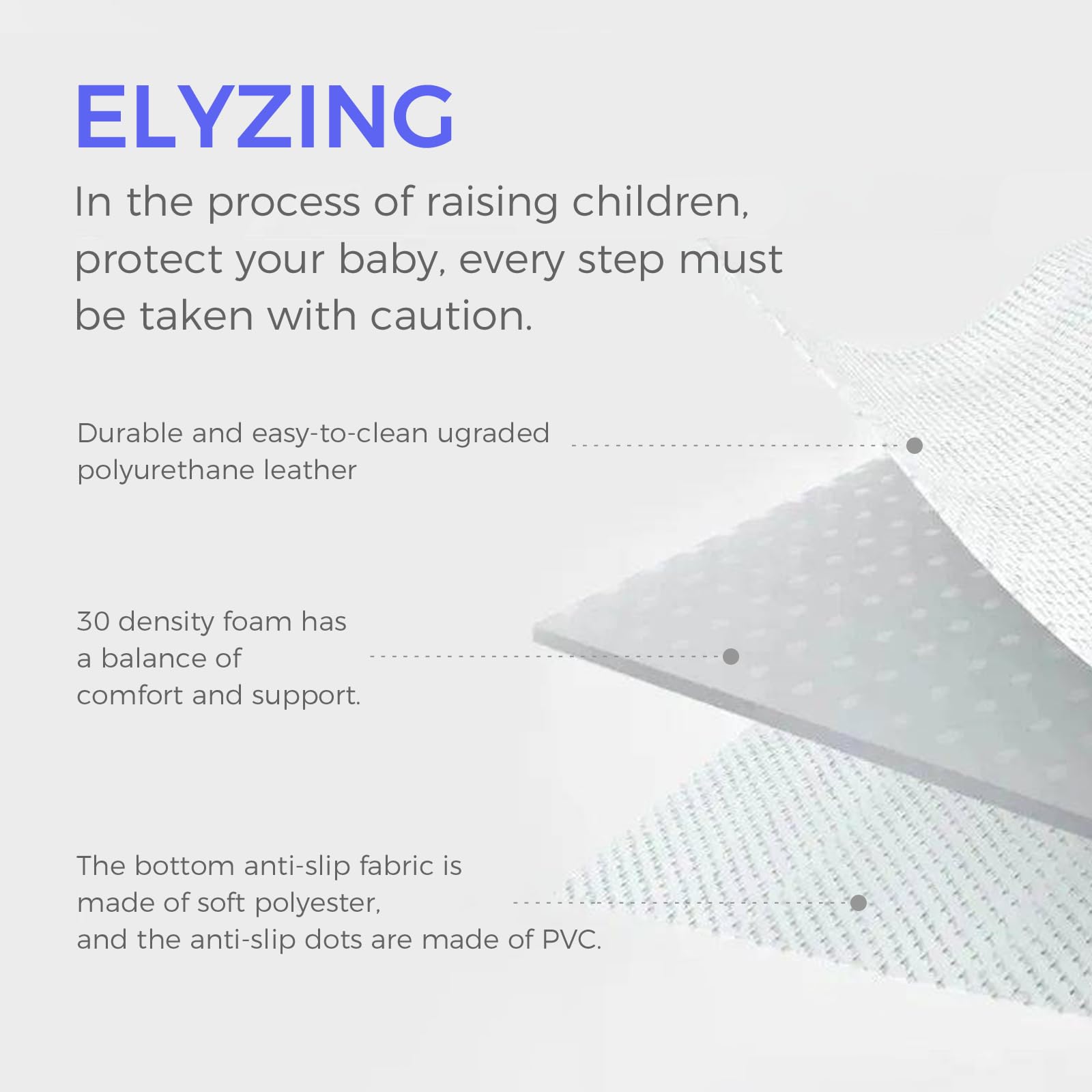 ELYZING padded play mat with reinforced edges to prevent curling during play.