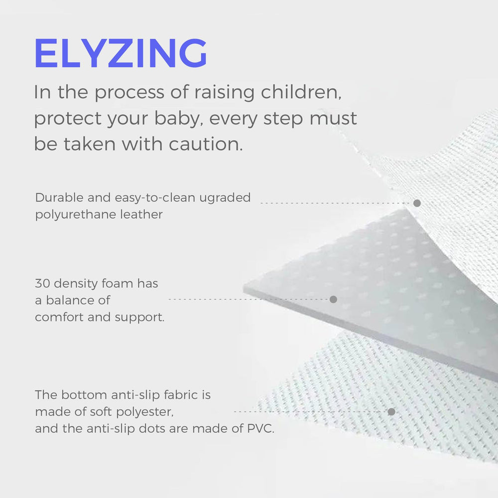 ELYZING padded play mat with reinforced edges to prevent curling during play.