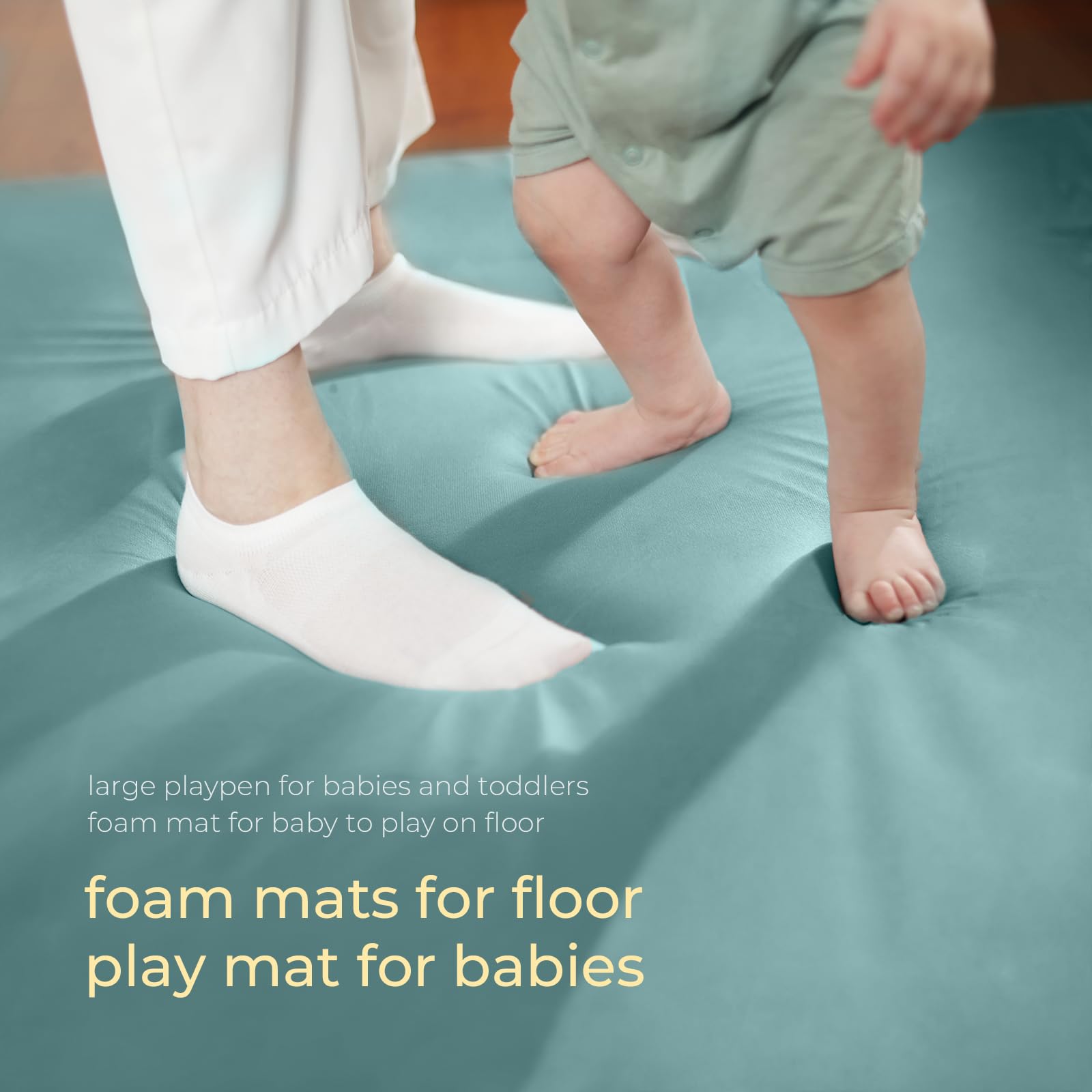 ELYZING baby play mat surface highlighting OEKO-TEX vegan material.