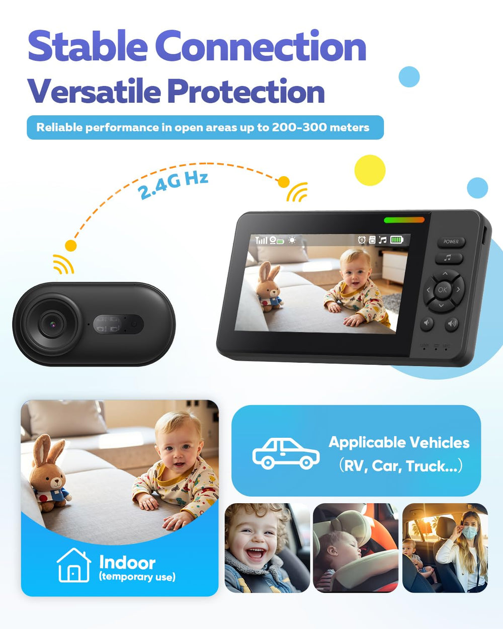 Elzeeo 360° rotatable camera offers flexible viewing angles.