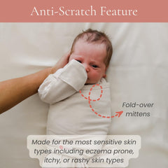 Embe charcoal swaddle with fold-over mittens attached to protect tiny hands.