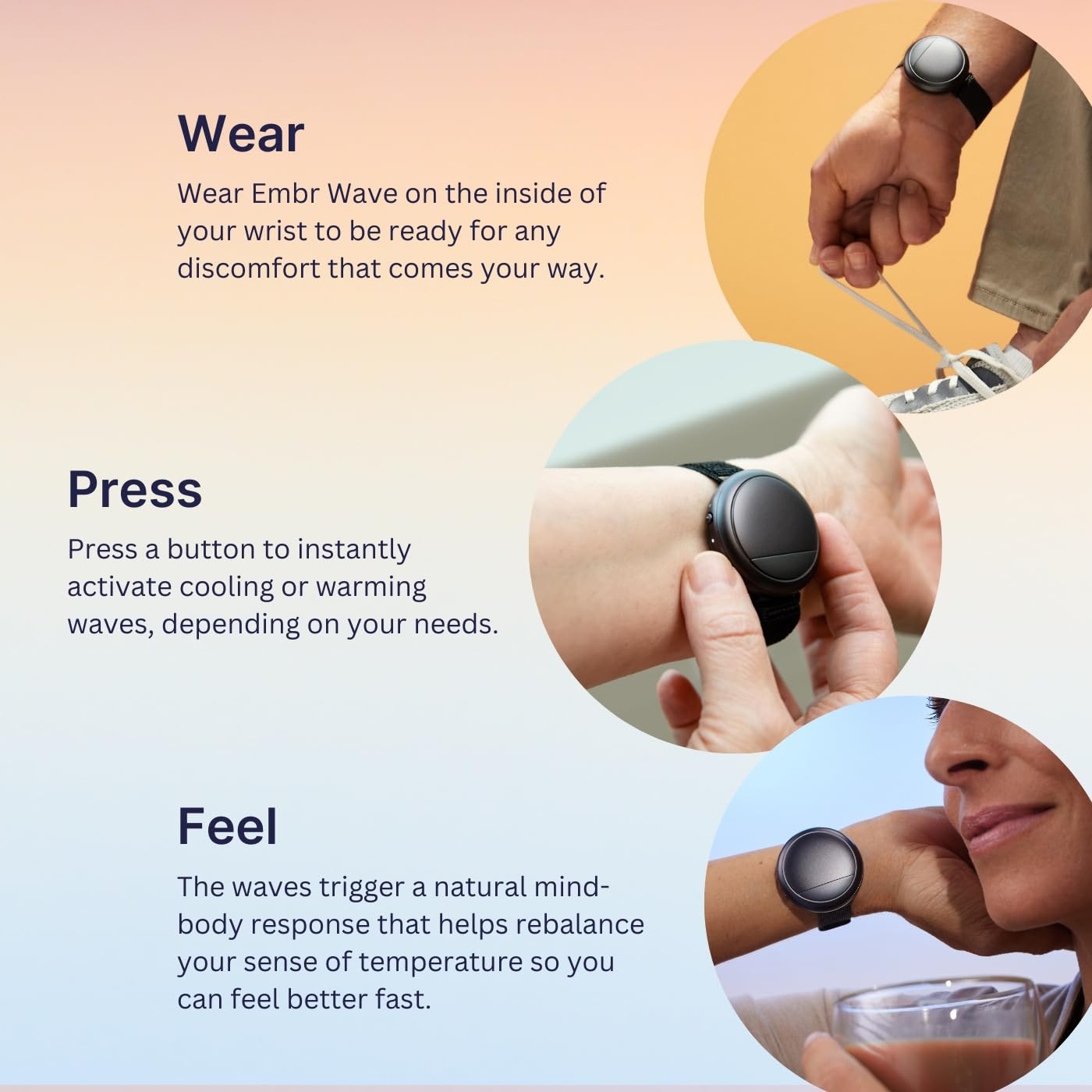 Embr Wave sleek, silent bracelet blends with any outfit.