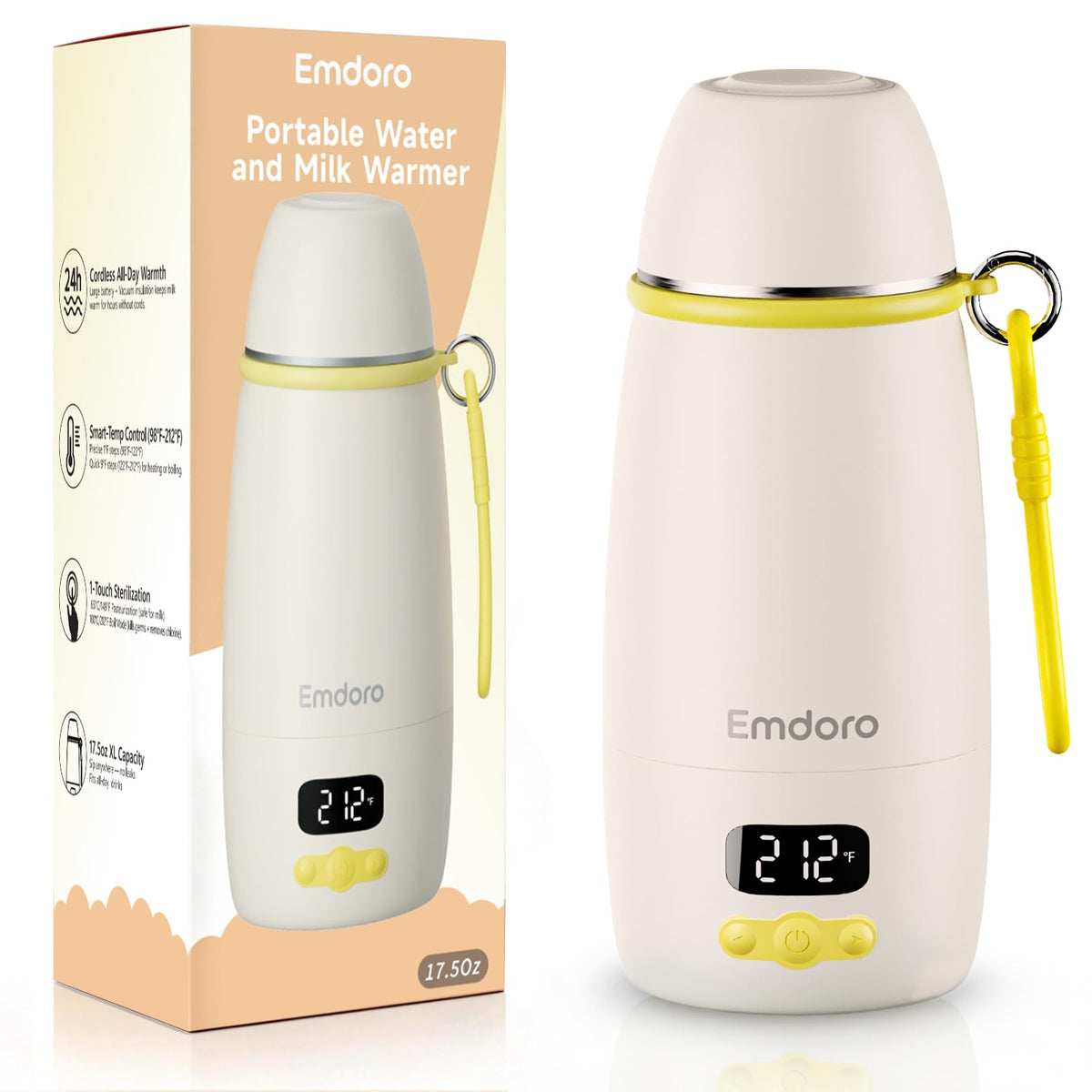 Emdoro portable bottle warmer with dual heating modes for quick breast milk or formula warming.