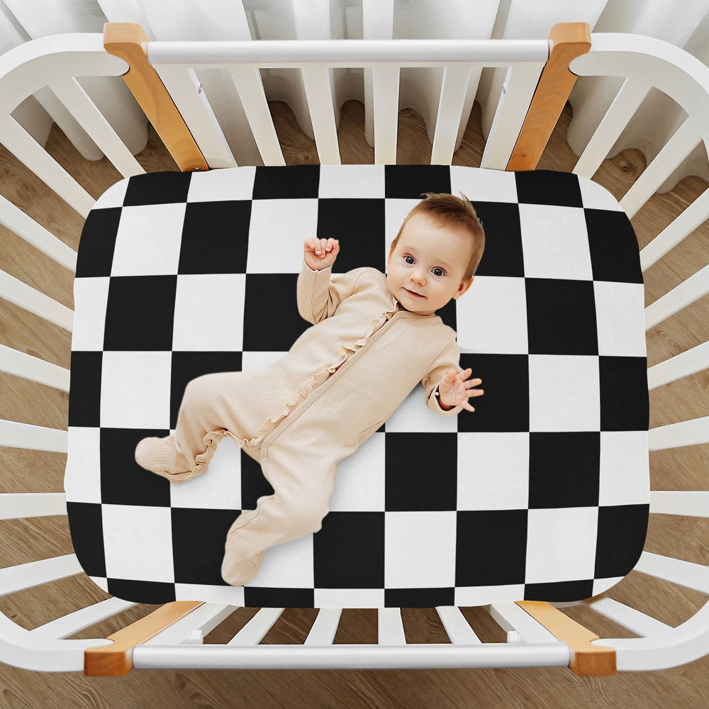 Machine washable Emelivor checkerboard plaid crib sheet for easy care