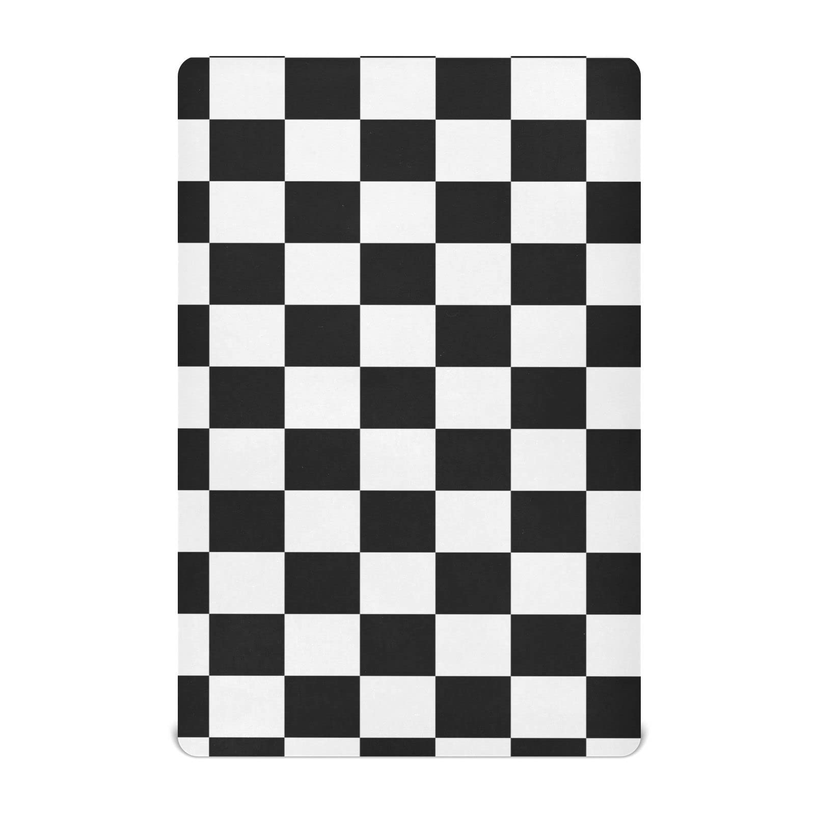 Emelivor checkerboard plaid crib sheet on mattress showing snug fit and breathability