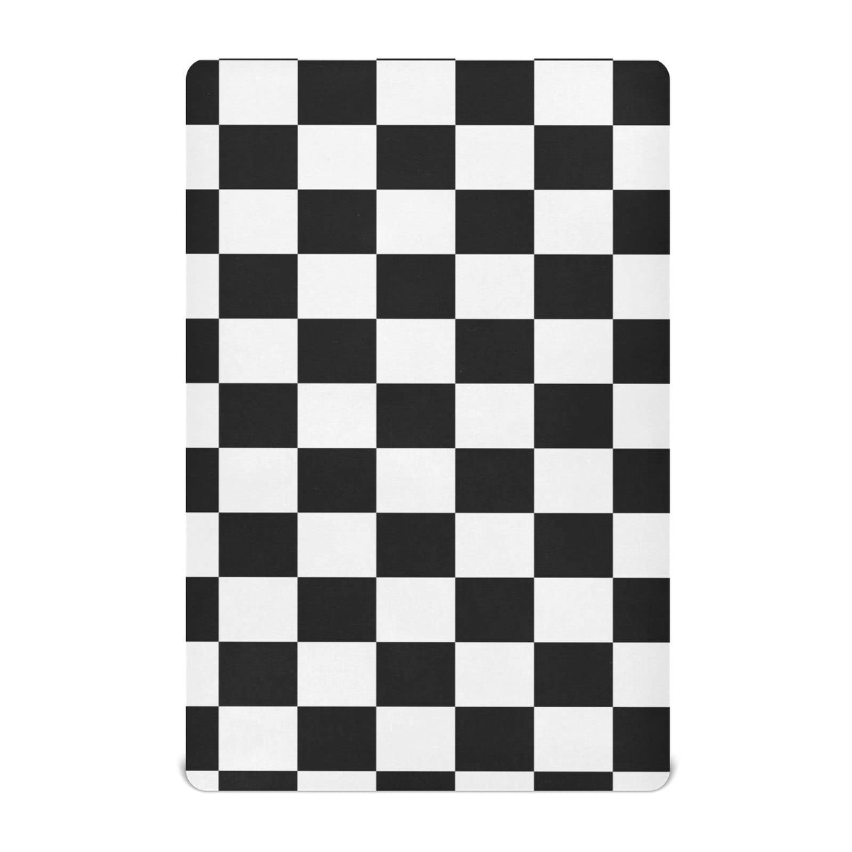 Emelivor checkerboard plaid crib sheet on mattress showing snug fit and breathability
