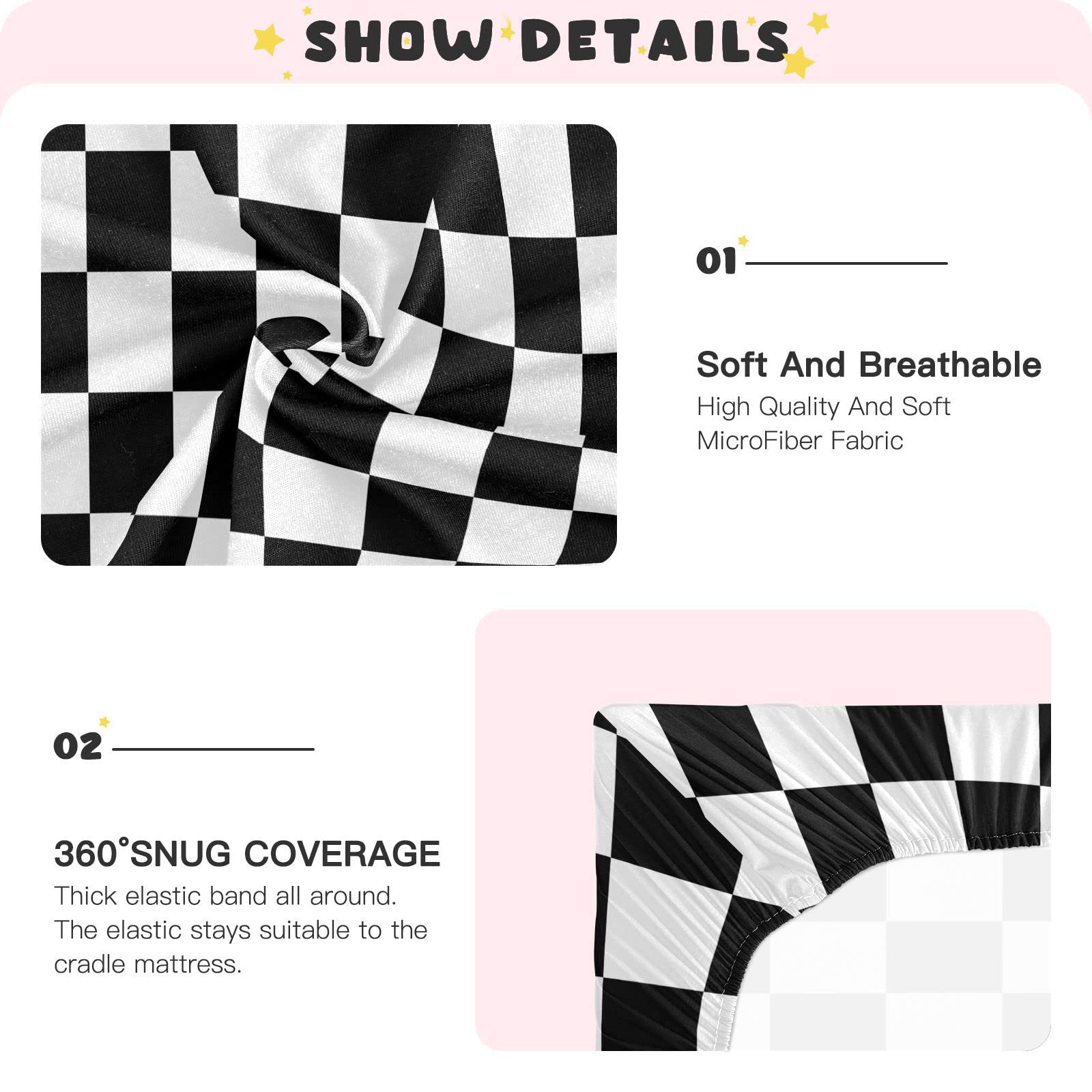 Emelivor checkerboard plaid crib sheets available in two sizes for crib and playard