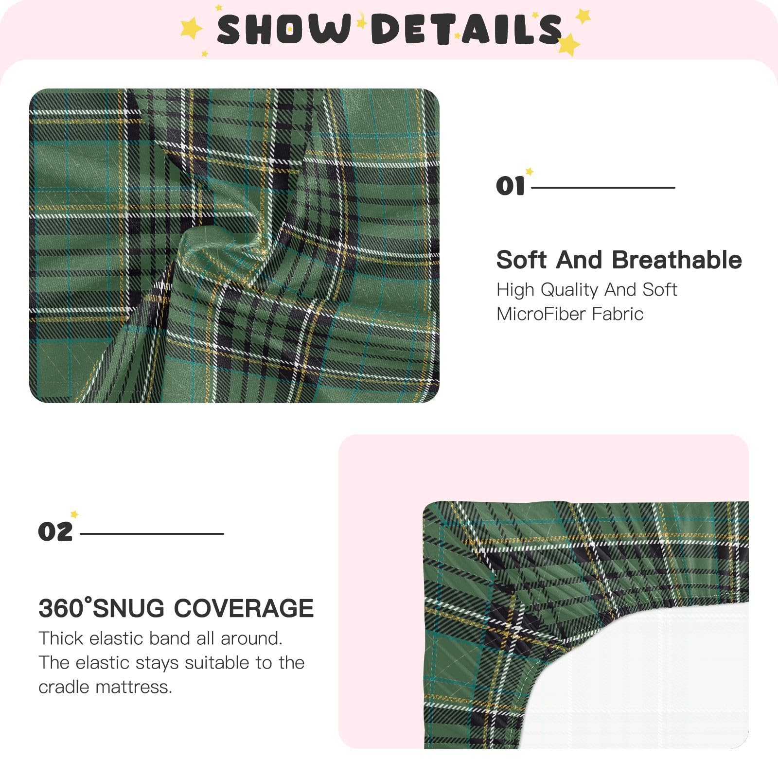 Emelivor crib sheet 52x28 highlights machine-washable practicality for busy families.