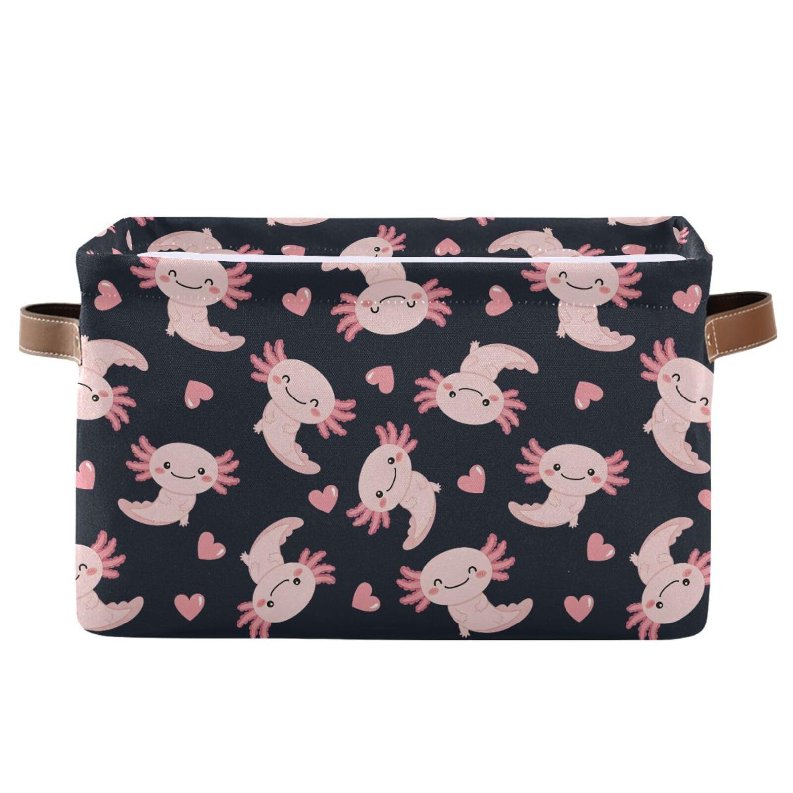 Emelivor Cute Axolotl Heart storage basket front view enhances organization and style.