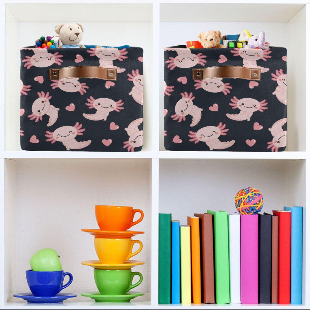 Emelivor Cute Axolotl Heart basket on living room shelf complements decor.