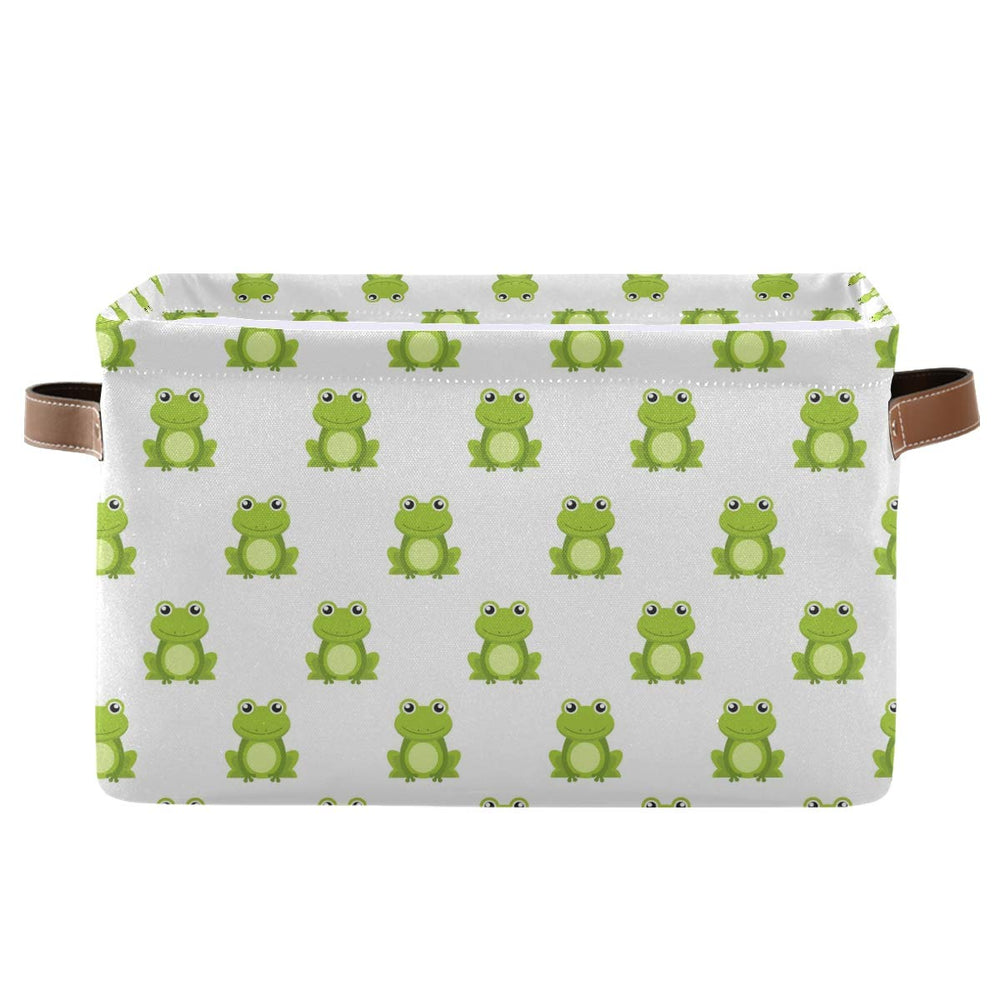 Emelivor cute green frog storage bin with handles, collapsible for toy organization.