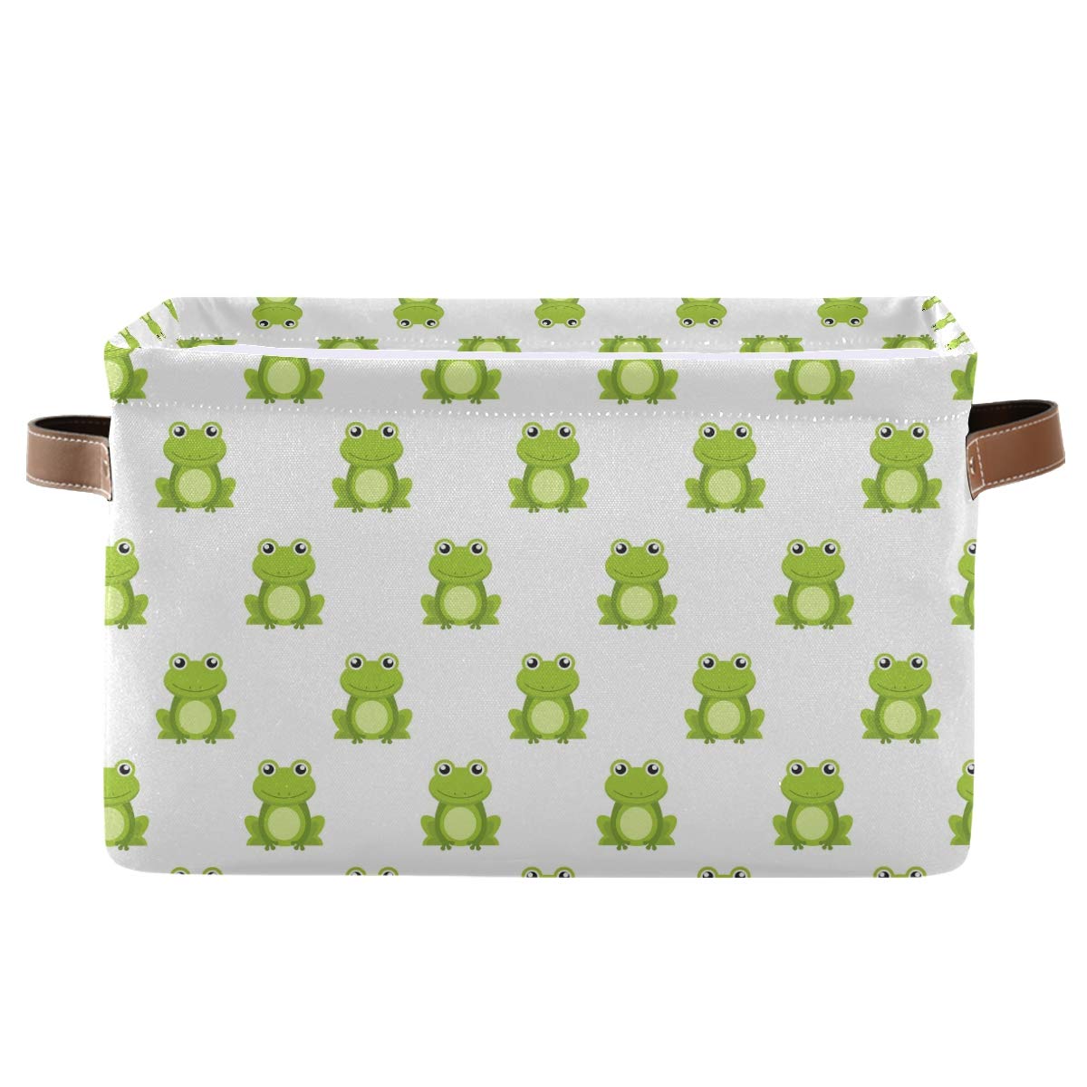 Emelivor cute green frog storage bin with handles, collapsible for toy organization.