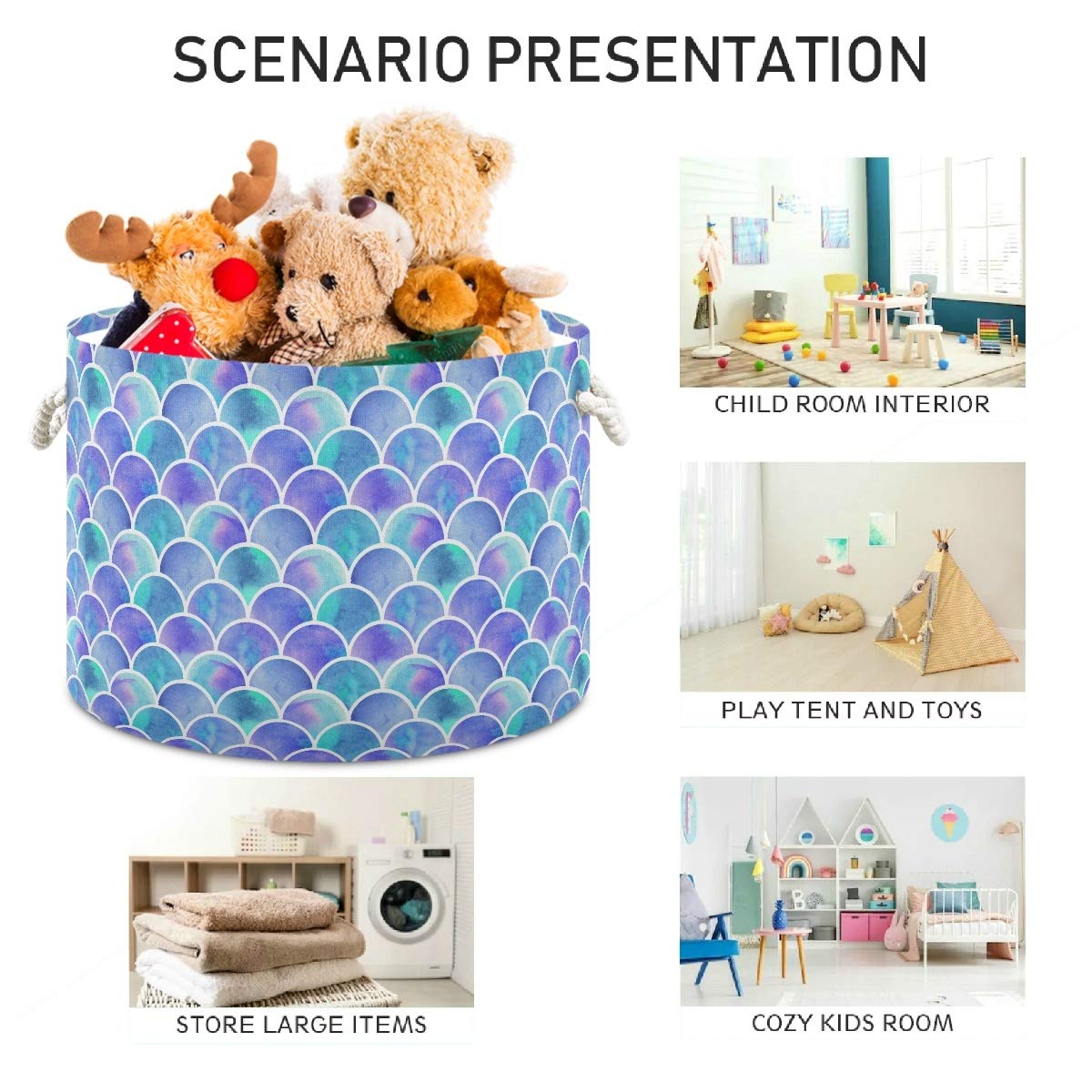 Emelivor mermaid canvas basket texture close-up shows thick fabric for long-lasting use.
