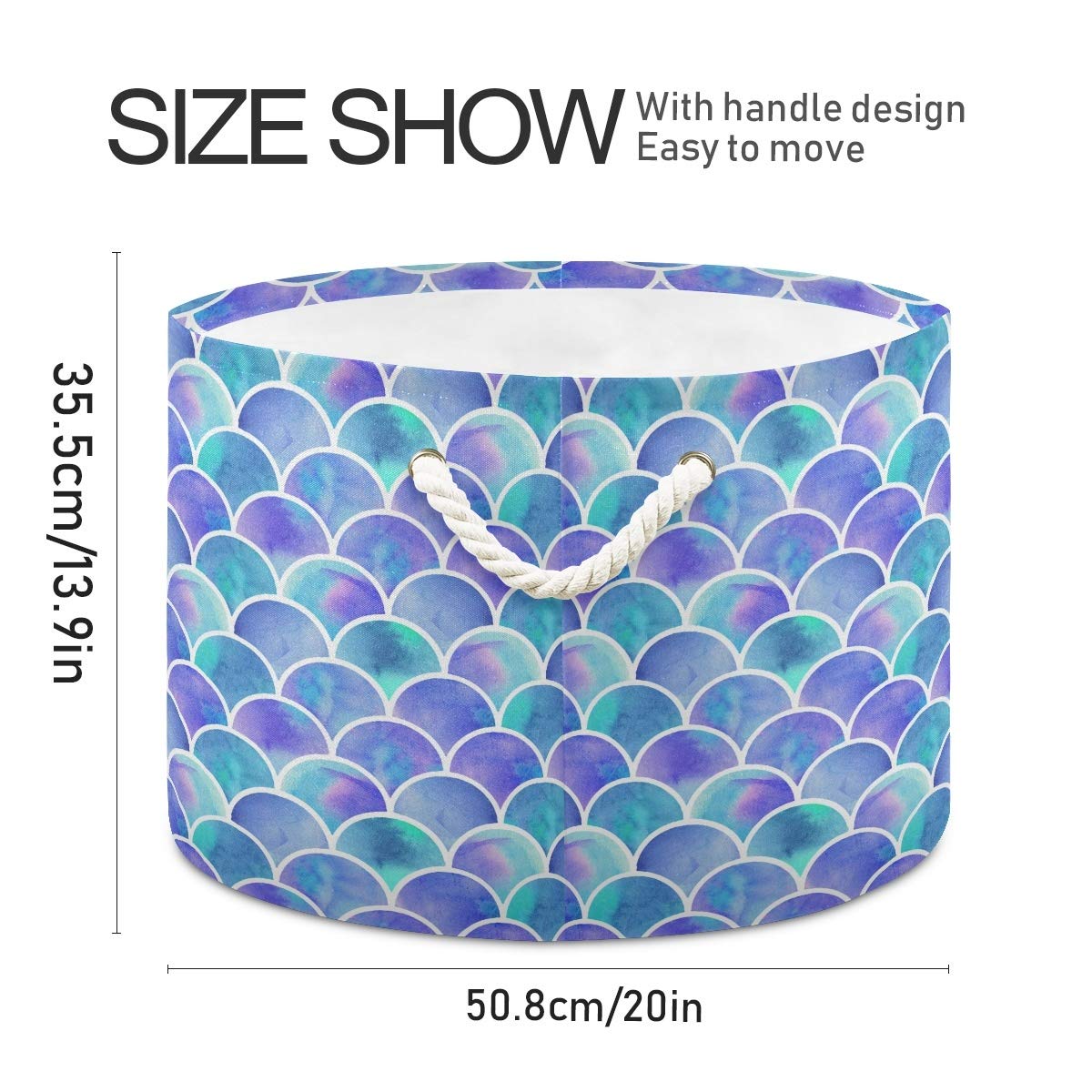 Emelivor round basket in bathroom or closet for towels and textiles.