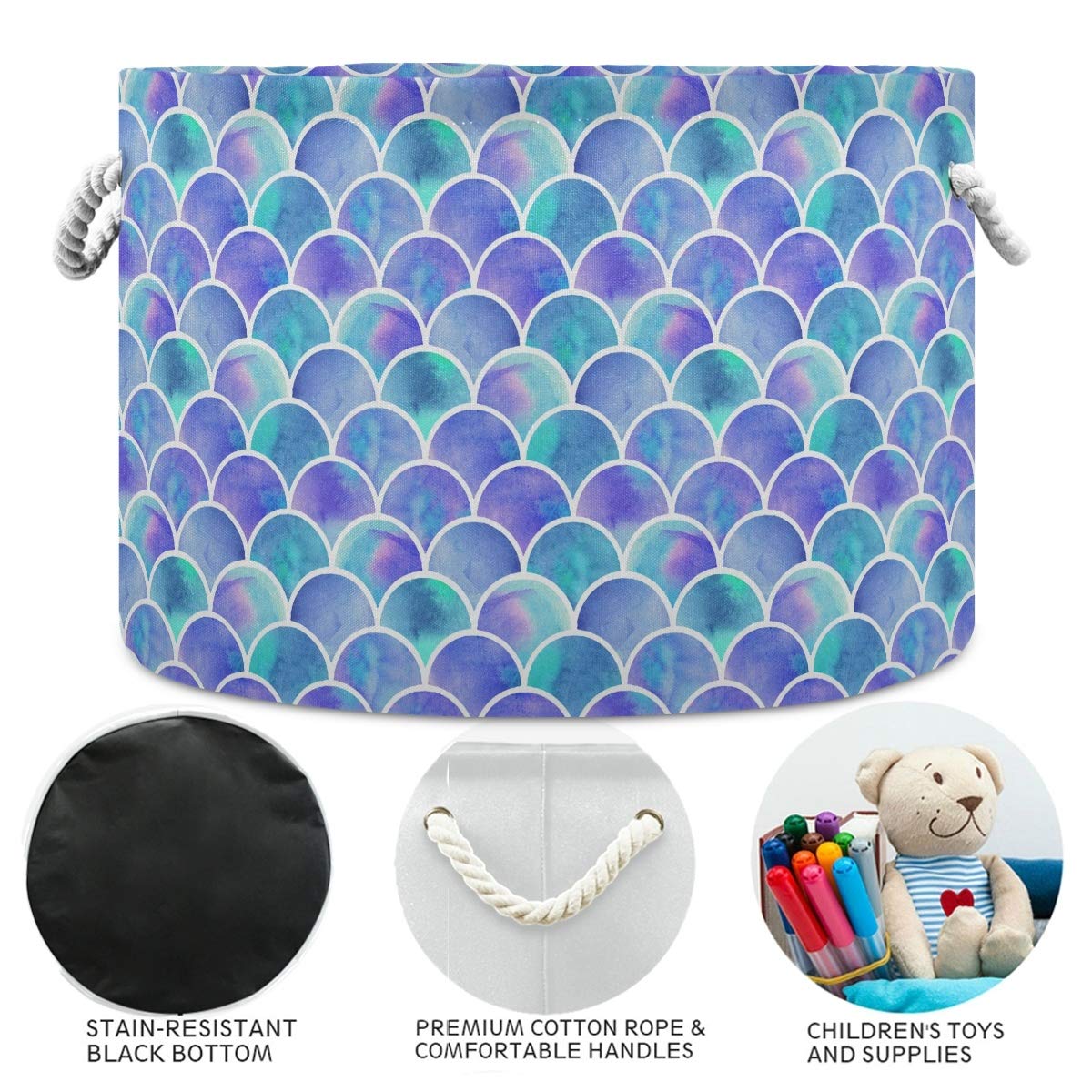 Emelivor round storage basket for toy storage in kids' room with sturdy handles.
