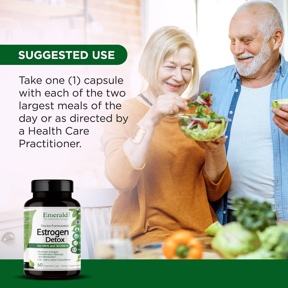Emerald Labs Estrogen Detox daily use guide on packaging supports routine.