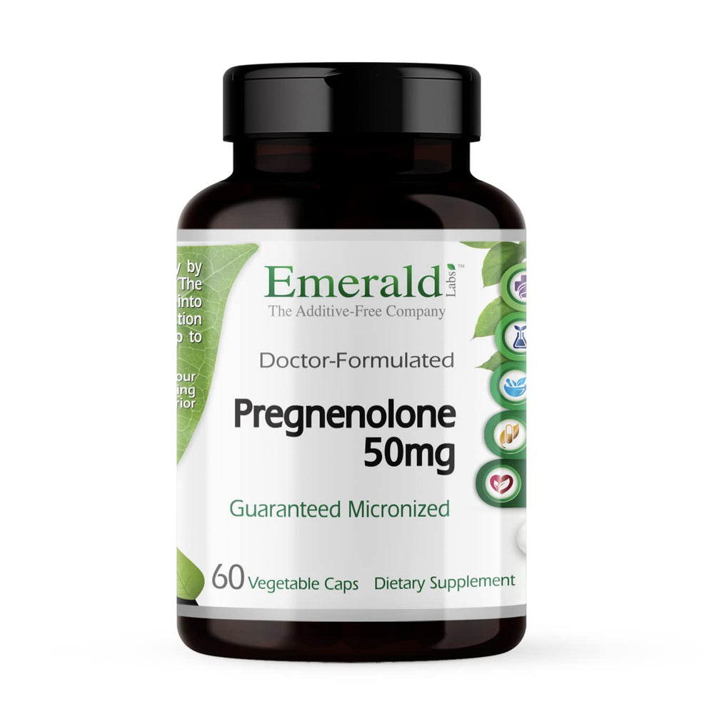 Emerald Labs Pregnenolone 50mg bottle front view highlighting a balance-focused formula