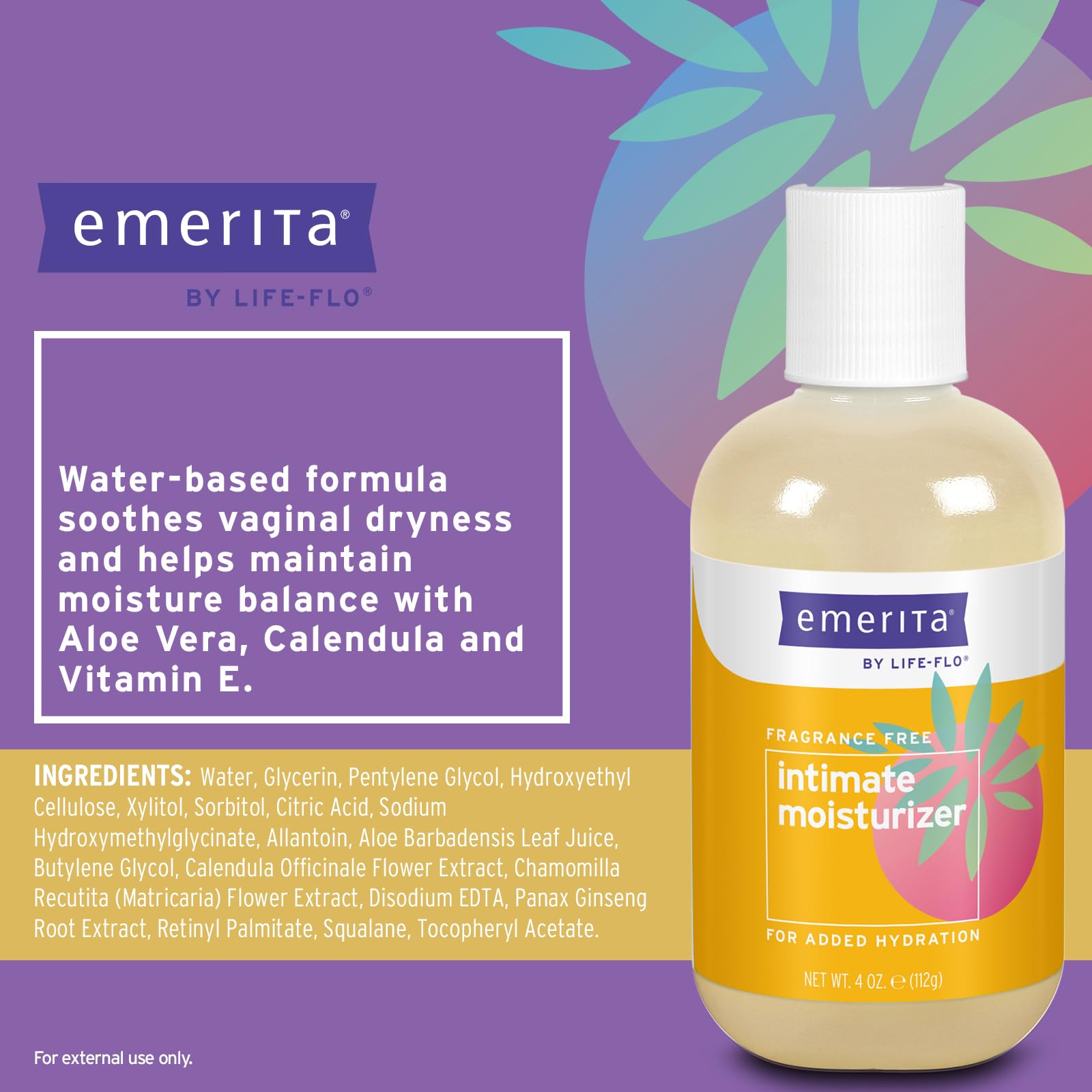 Emerita Calendula Aloe Vera Vitamin E blend for soothing vaginal skin.