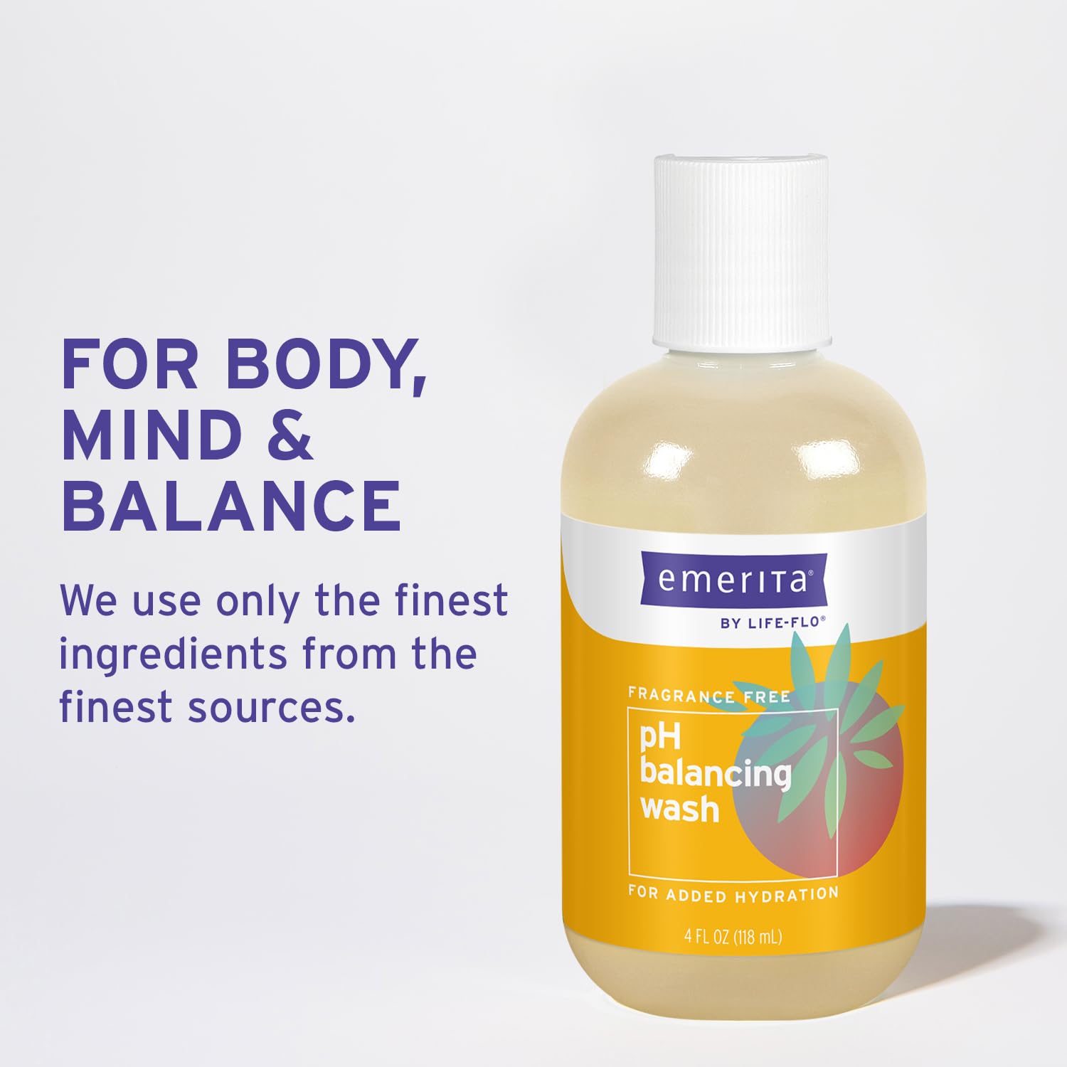 Emerita Life-flo pH Balancing Wash use demonstration shows external application.