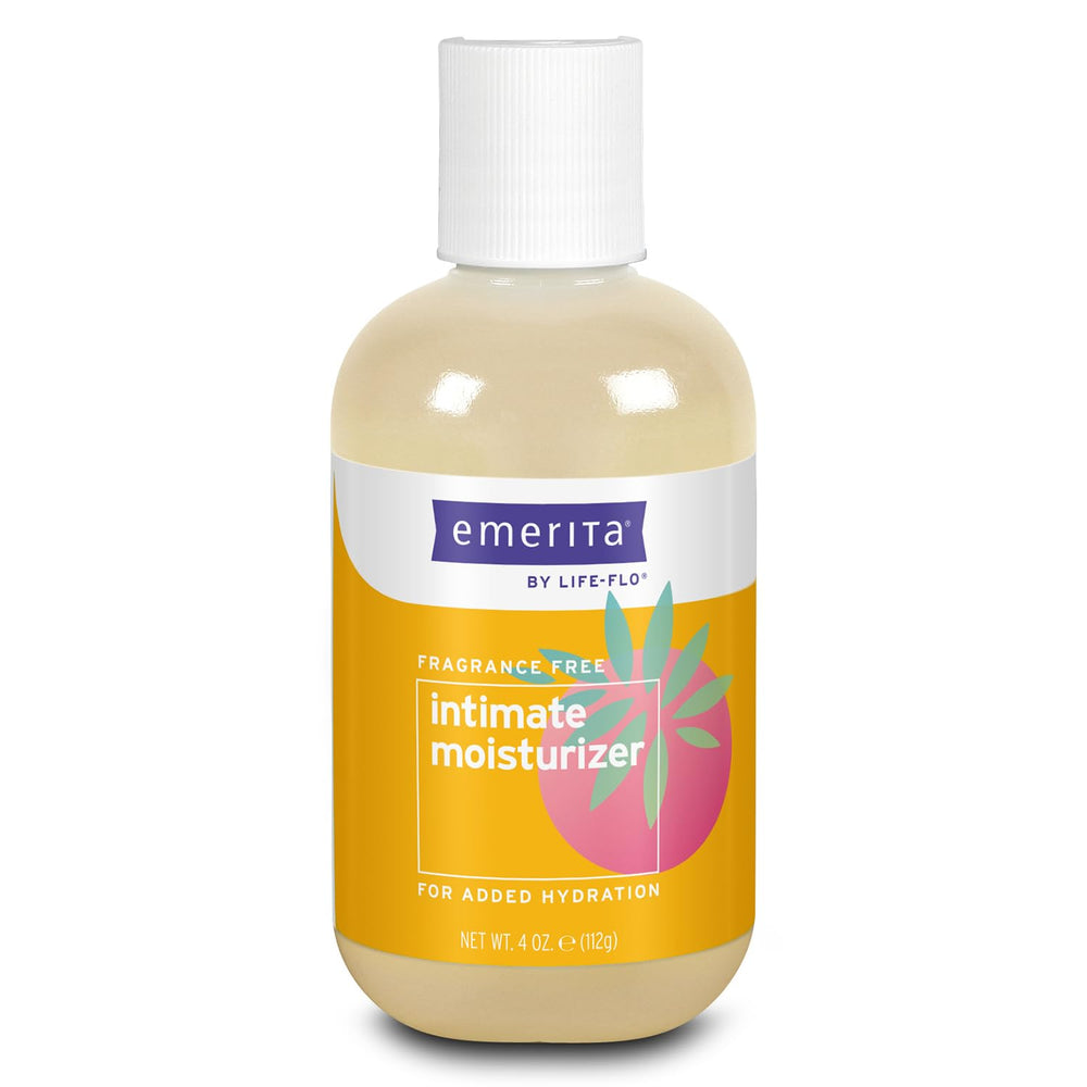 Emerita Personal Moisturizer bottle pour for gentle daily intimate hydration.