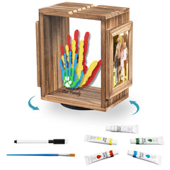 Emfogo 360° rotating frame displaying family handprints for a timeless keepsake.