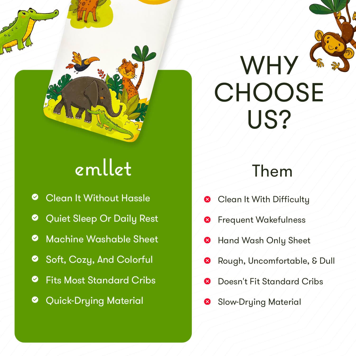 Emllet Safari Friends sheet offers a gender-neutral design suitable for any nursery.