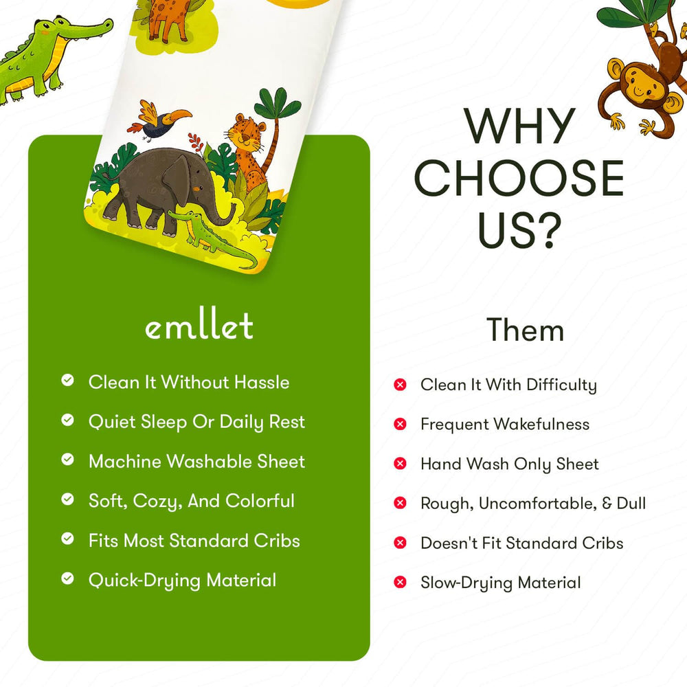 Emllet Safari Friends sheet offers a gender-neutral design suitable for any nursery.