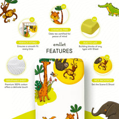 Emllet Safari Friends sheet shows a secure fit with full elastic across the corners.