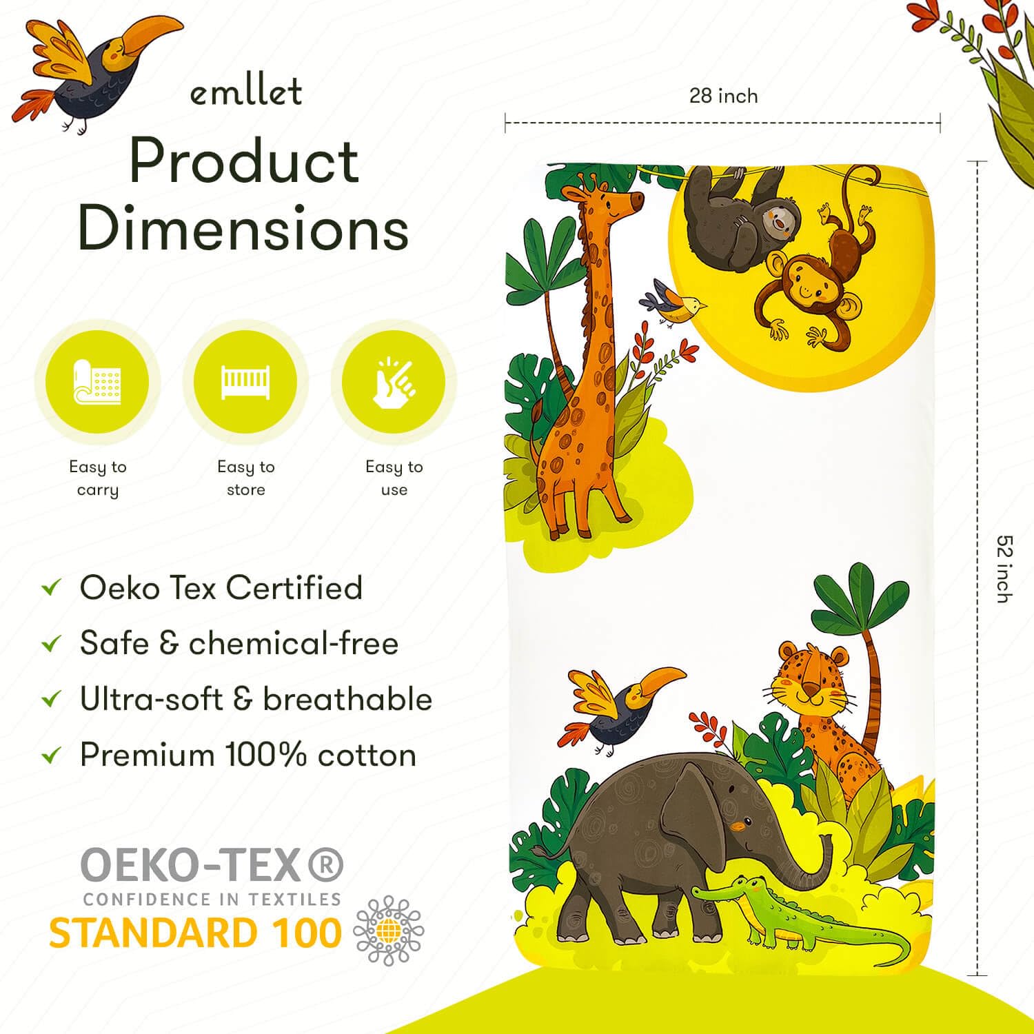 Emllet Safari Friends sheet has a vibrant print that stays bright after many washes.