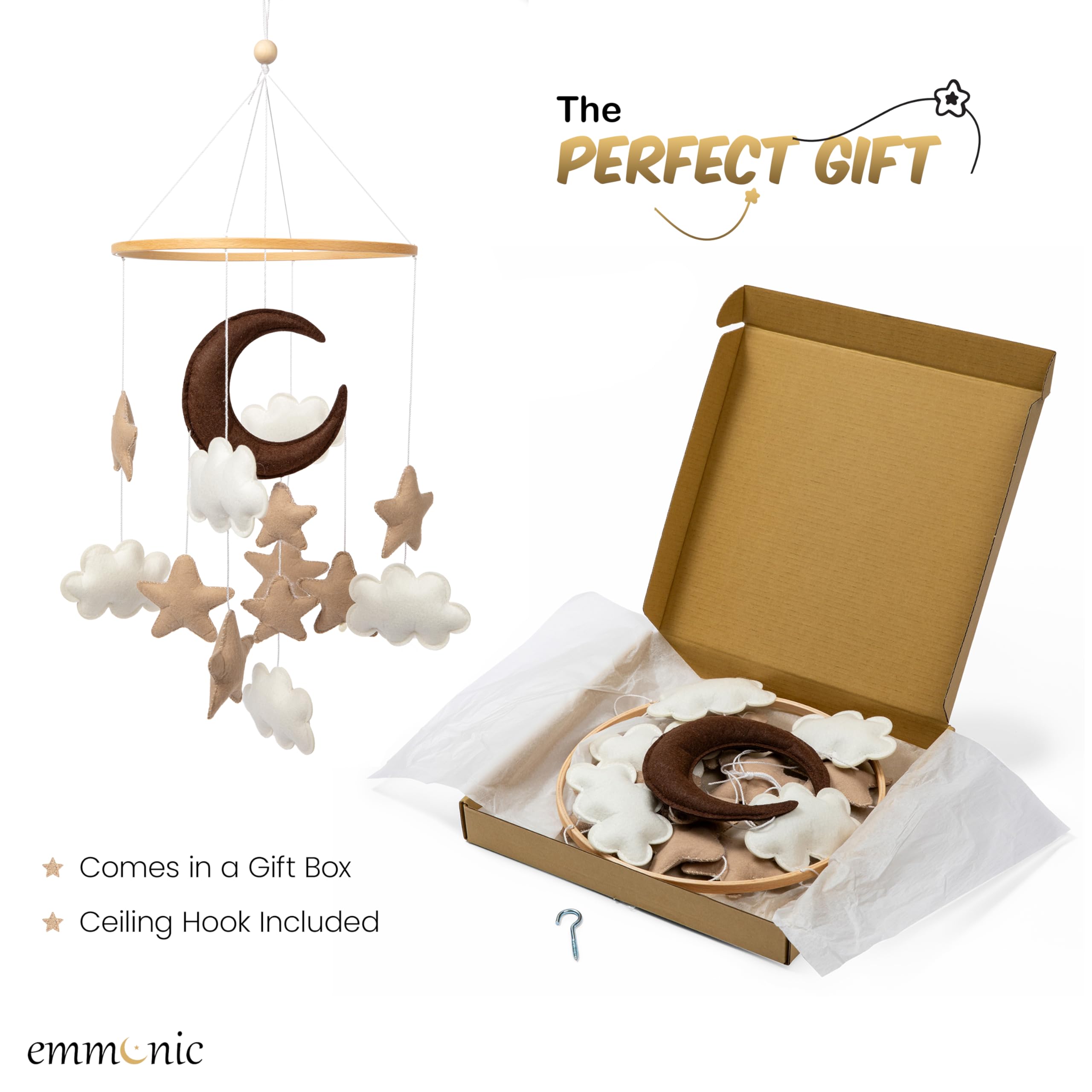 EMMNNIC mobile neutral palette complements modern boho nurseries with calming earth tones.