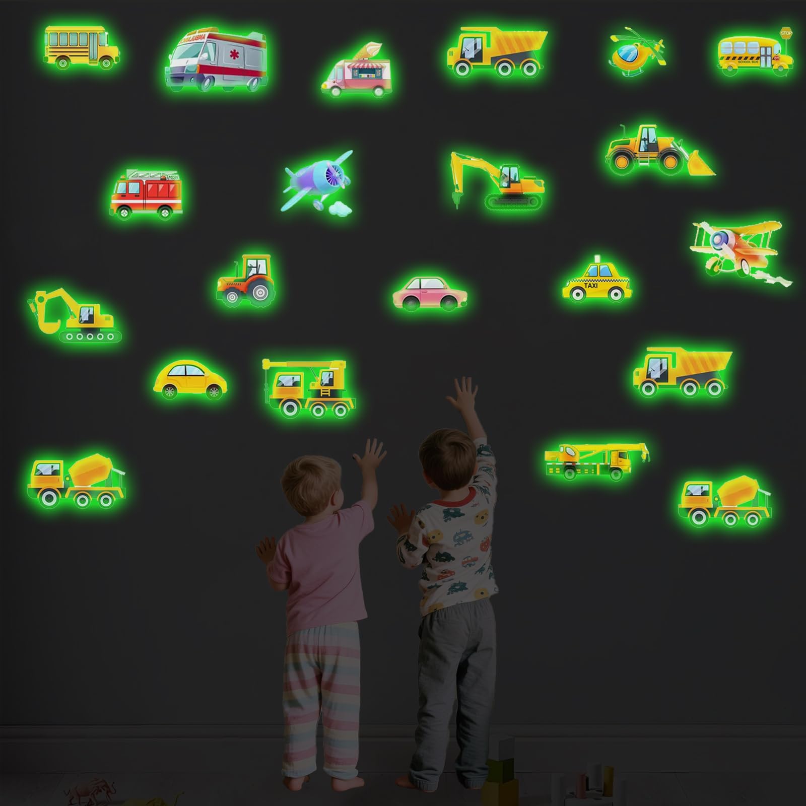 EMPCYDIA glow-in-the-dark excavator decal brightens kids' walls for imaginative play