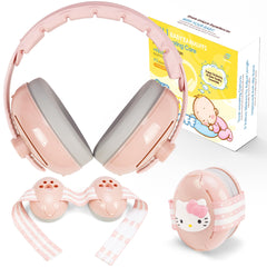 Empireway GS010 2-in-1 earmuffs folded pink provide travel-friendly protection for infants.