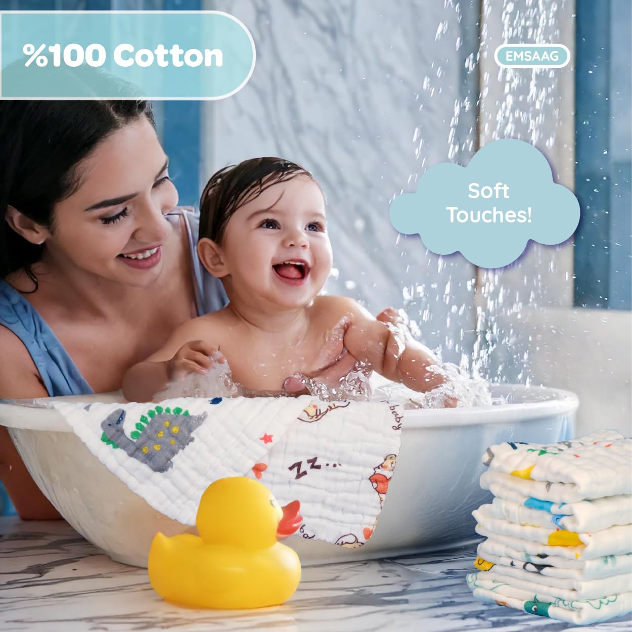 EMSAAG quick-drying muslin weave reduces dampness after baths